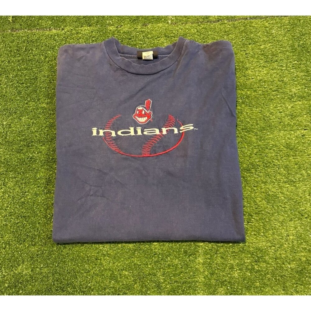 Vintage Cleveland Indians shirt mens large blue chief wahoo legends athletics 43